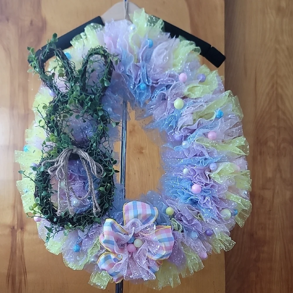 Pastel Easter Wreath with Bunny Accent